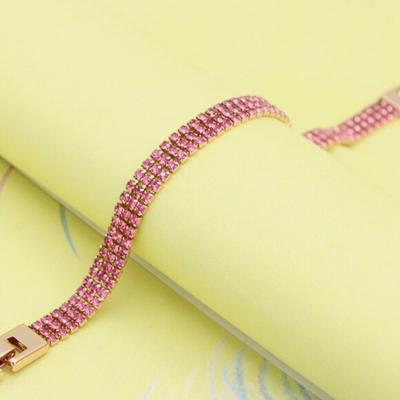 "Rose Gold Bracelet with Pink Crystal Rows, XPBL1012 - Picture 4 of 12